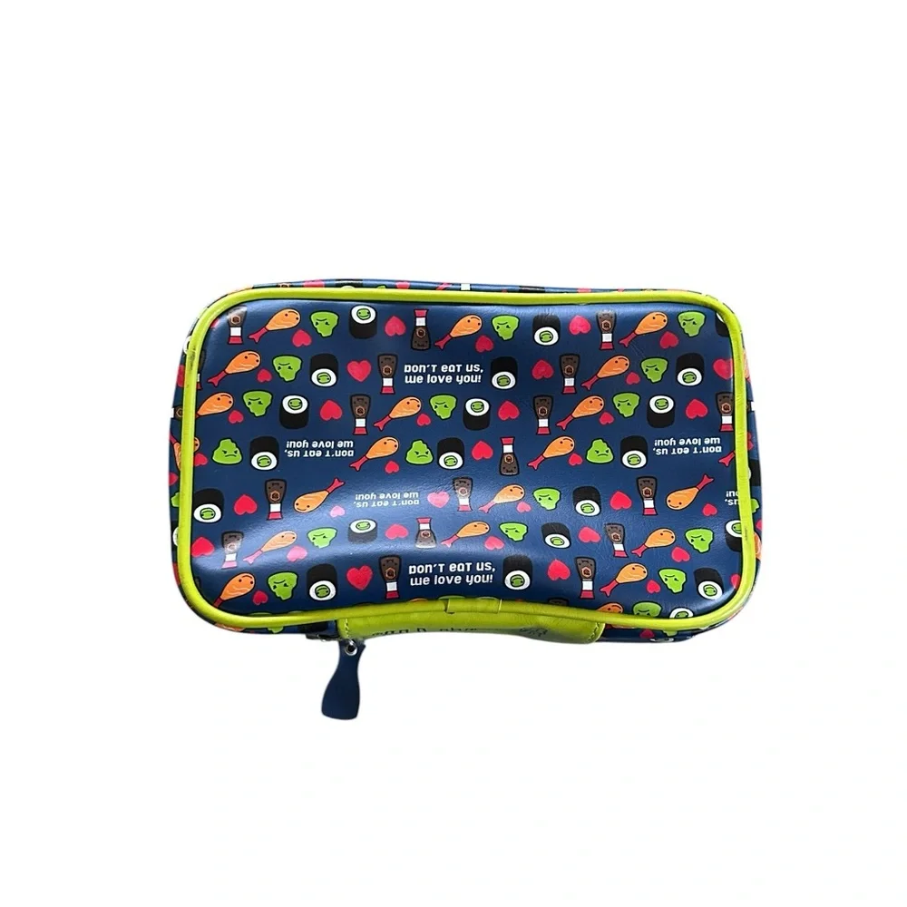 Vintage Y2K David & Goliath Kawaii Sushi Print Travel Makeup Bag Blue Green NWT